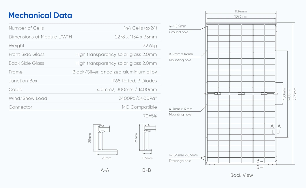 Hjt Topcon N Type Transparent Bifacial Double Glass 535W 540W 545W 550W 555W Photovoltaic Solar Panel